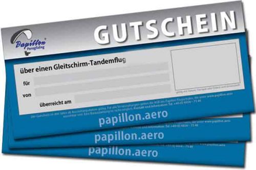 Voucher Tandem Flight Event Code for a paraglider tandem flight, incl. a printed gift coupon (neutral envelope)